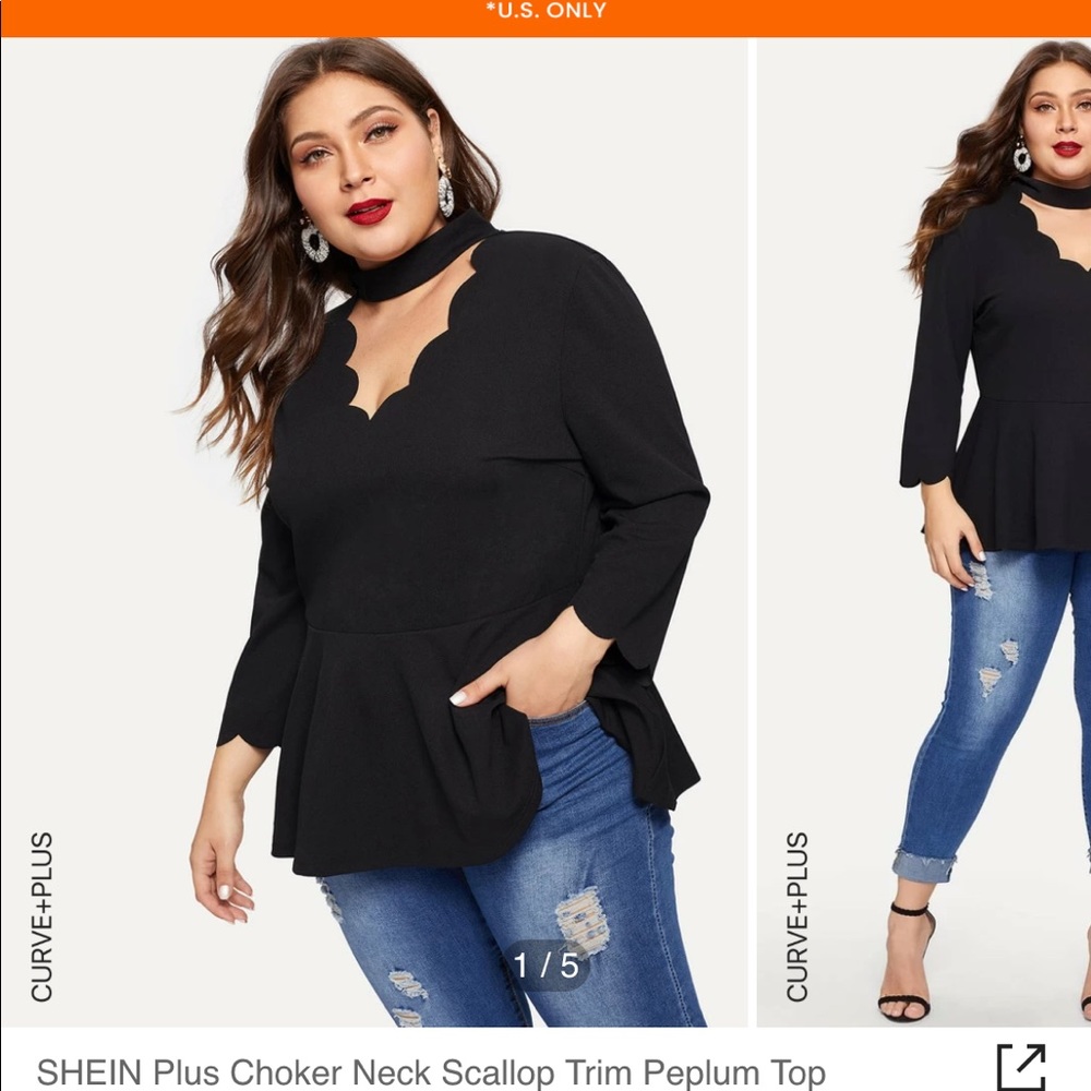Shein black open neck top